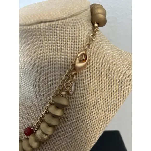 Chico's Statement Necklace Gold Tone Beads Chain & Carnelian Stone - Picture 3 of 3
